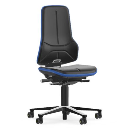 Bimos Neon 2 ESD görgős munkaszék - szinkronmechanika, fekete műbőr párnázat, kék