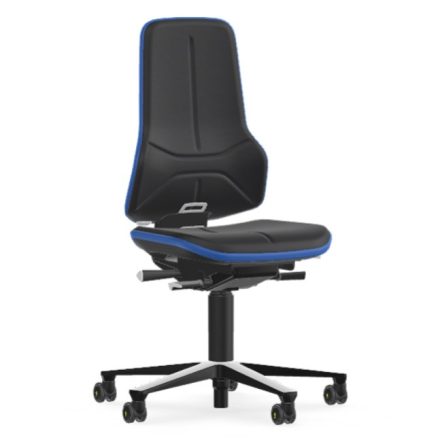 Bimos Neon 2 ESD görgős munkaszék - szinkronmechanika, fekete supertec párnázat, kék