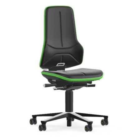 Bimos Neon 2 ESD görgős munkaszék - szinkronmechanika, fekete műbőr párnázat, zöld