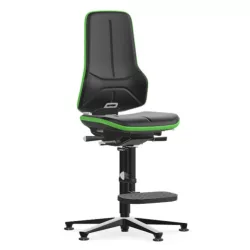   Bimos Neon 3 ESD fix talpas, magasított szék - állandó érintkezésű, fekete műbőr párnázat, zöld