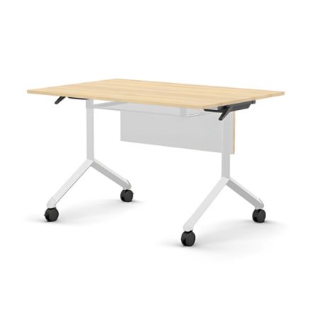 Pro összecsukható asztal 1200 mm széles lappal, 750 mm-es fehér lábbal + takarópanel + polc