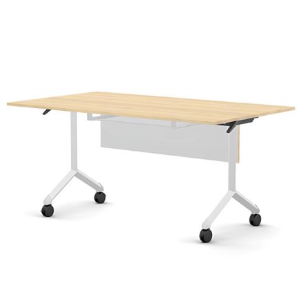 Pro összecsukható asztal 1500 mm széles lappal, 600 mm-es fehér lábbal + takarópanel + polc