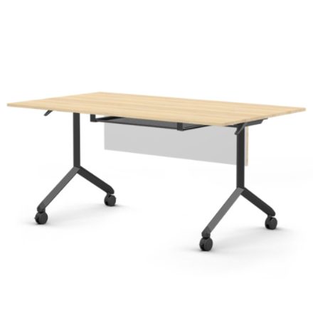Pro összecsukható asztal 1500 mm széles lappal, 750 mm-es fekete lábbal + takarópanel + polc