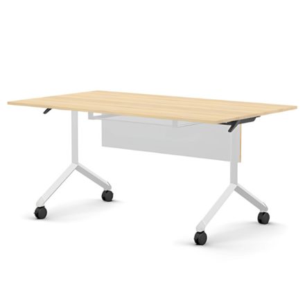 Pro összecsukható asztal 1500 mm széles lappal, 750 mm-es fehér lábbal + takarópanel + polc