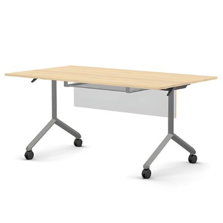Pro összecsukható asztal 1500 mm széles lappal, 750 mm-es szürke lábbal + takarópanel + polc